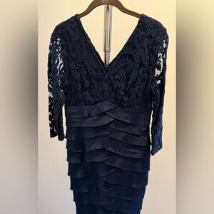 Adrianna Papell Navy Lace Long Sleeve Dress